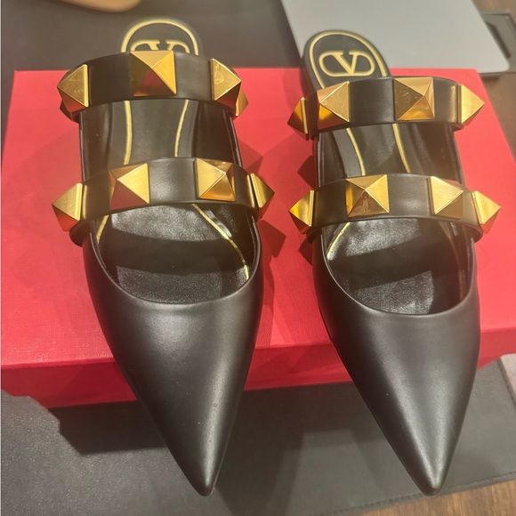 Valentino Black and Gold Studded Mules - Picture 4 of 4